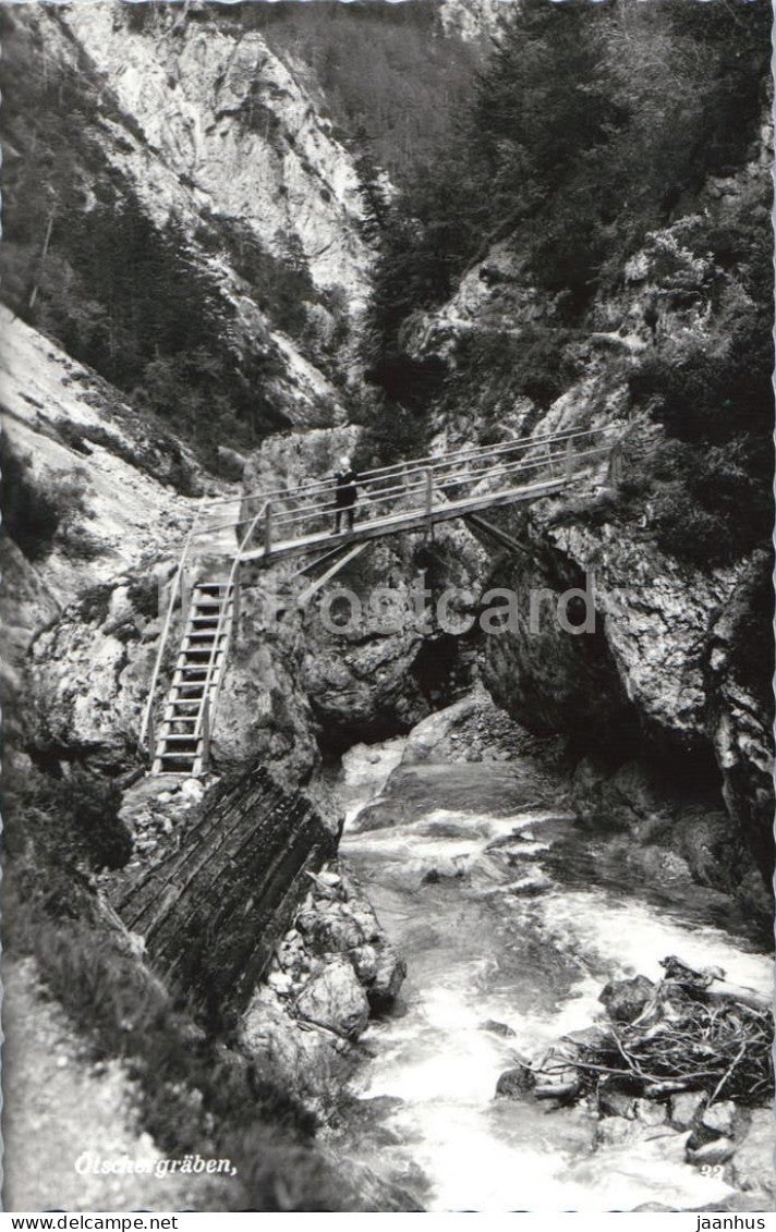 Otschergraben - gorge - bridge - river - alpine nature - Jausenstation zum Otscherhias - old postcard - Austria - unused - JH Postcards