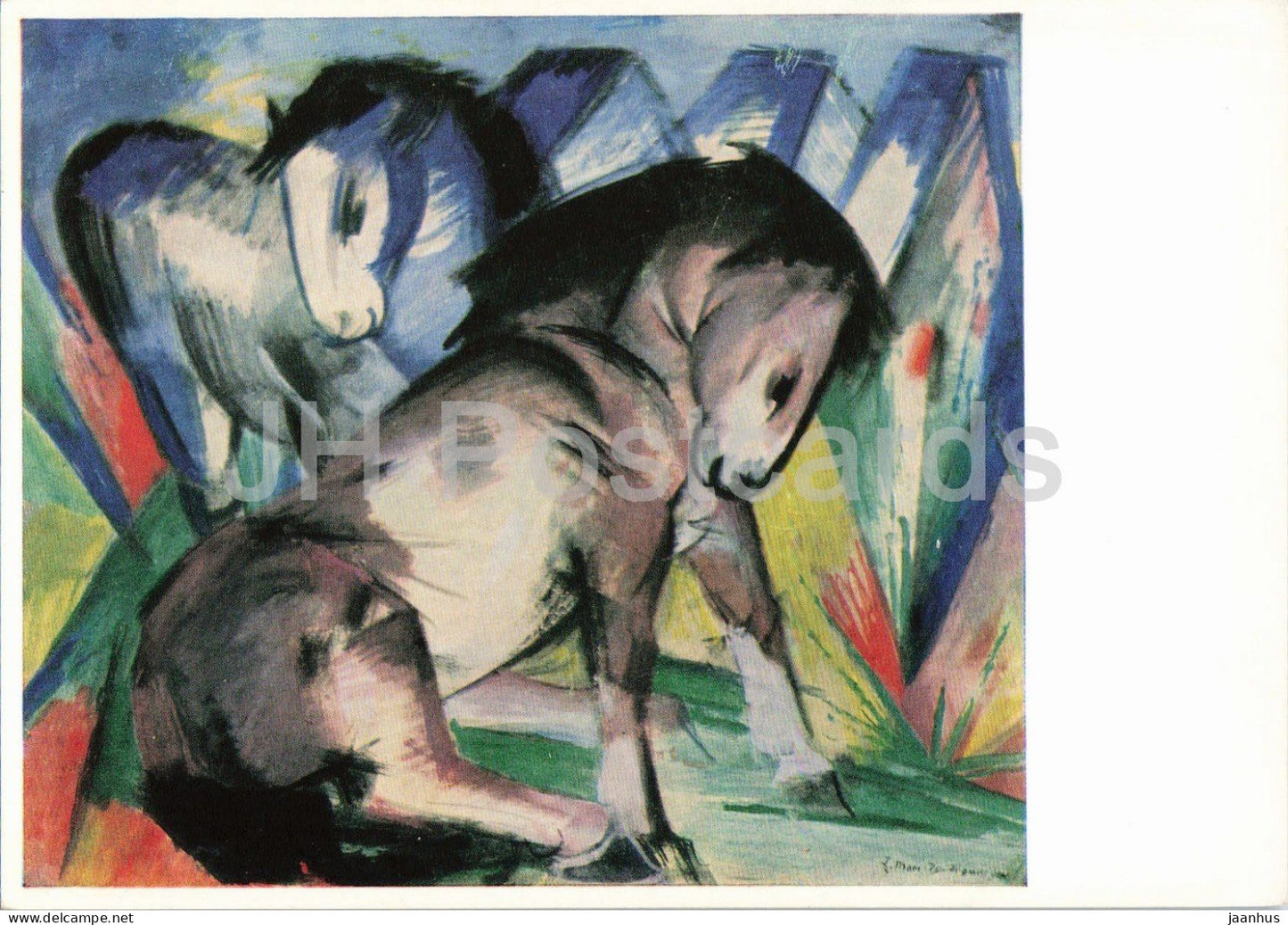 painting by Franz Marc - Zwei Pferde - Two Horses - horse - animals - German art - Germany - unused - JH Postcards