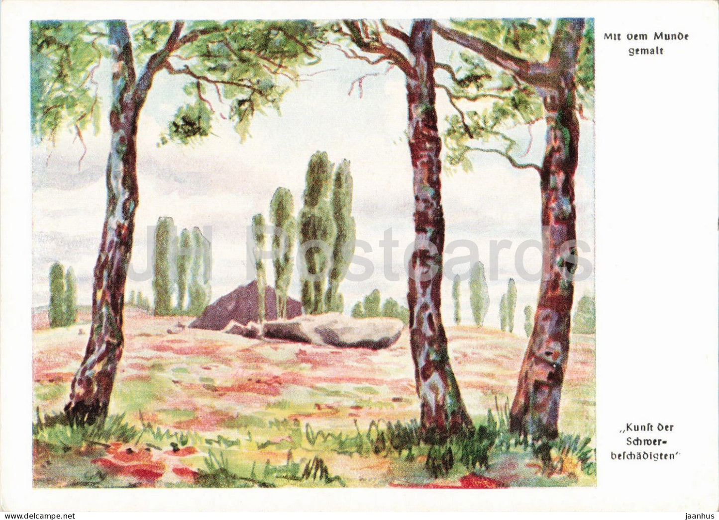 Landschaft mit Birken - Landscape with Birches - mouth-painted original - German art - 420 - Germany - unused - JH Postcards