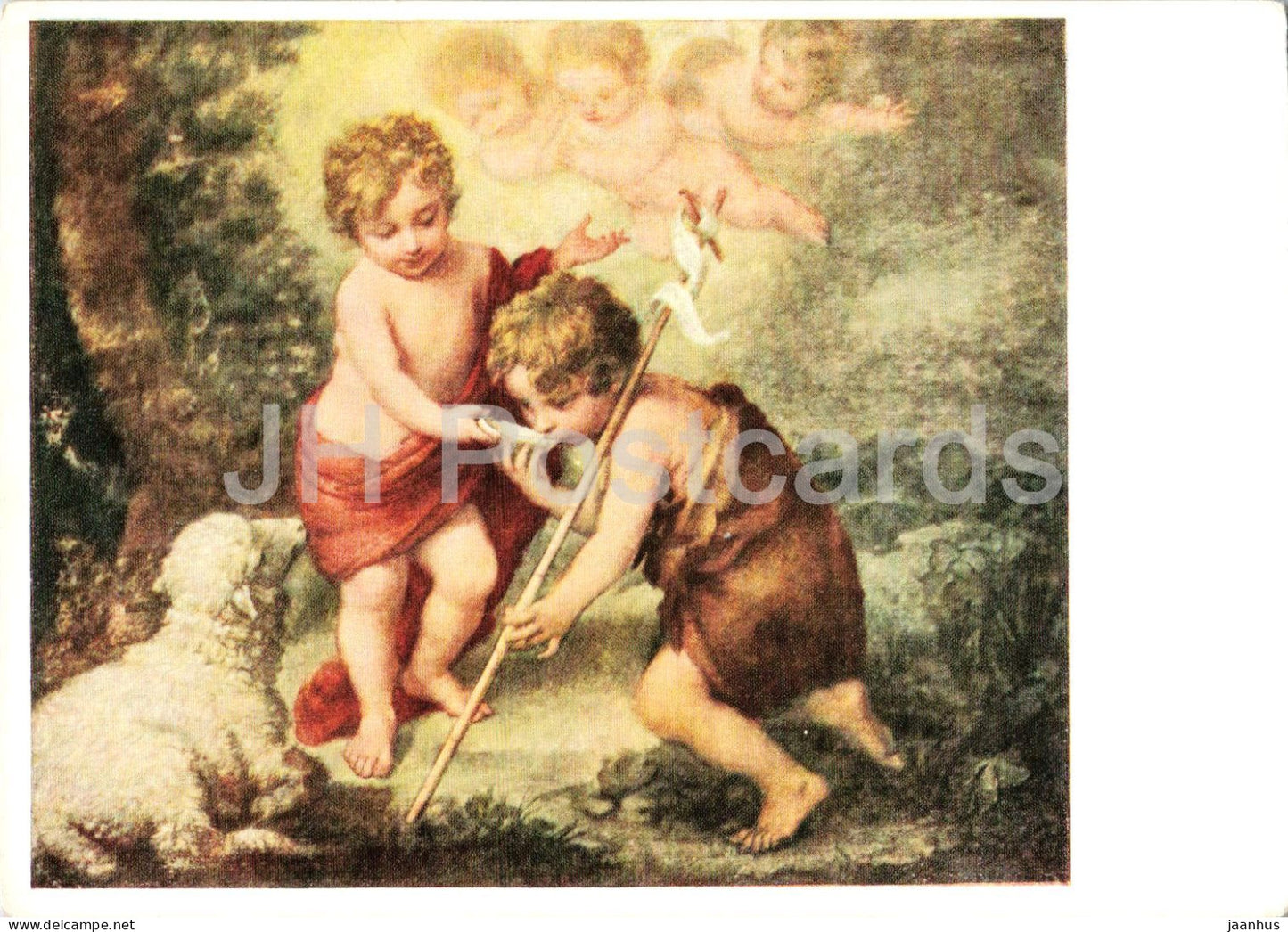painting by Bartolome Esteban Murillo - The Children with the Shell - sheep - Spanish art - 1955 - Germany DDR - unused - JH Postcards