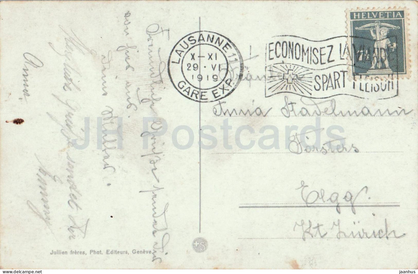 Lausanne et les Montagnes de la Savoie - JJ 6944 - carte postale ancienne - 1919 - Suisse - occasion