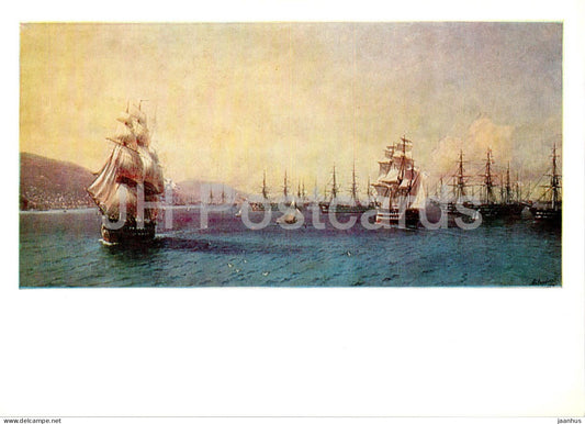 painting by Ivan Aivazovsky - Black Sea fleet in Feodosia - sailing ship - Russian art - 1986 - Russia USSR - unused - JH Postcards
