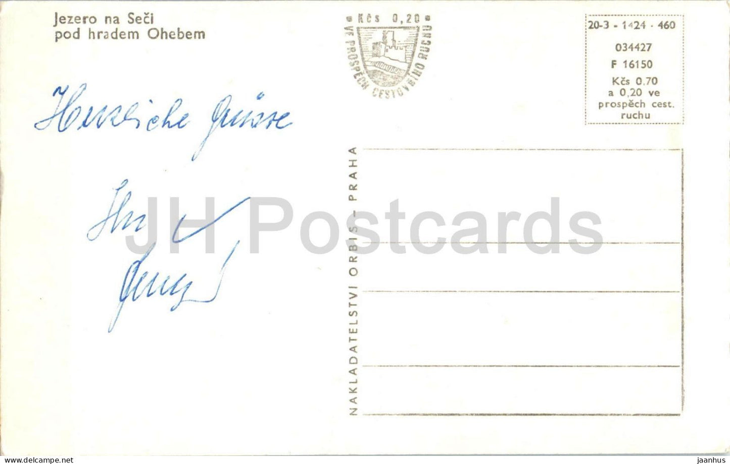Jezero na Seci pod hradem Ohebem - Lac Sec en contrebas du château d'Oheb - vieille carte postale - République Tchèque - Tchécoslovaquie - usagé