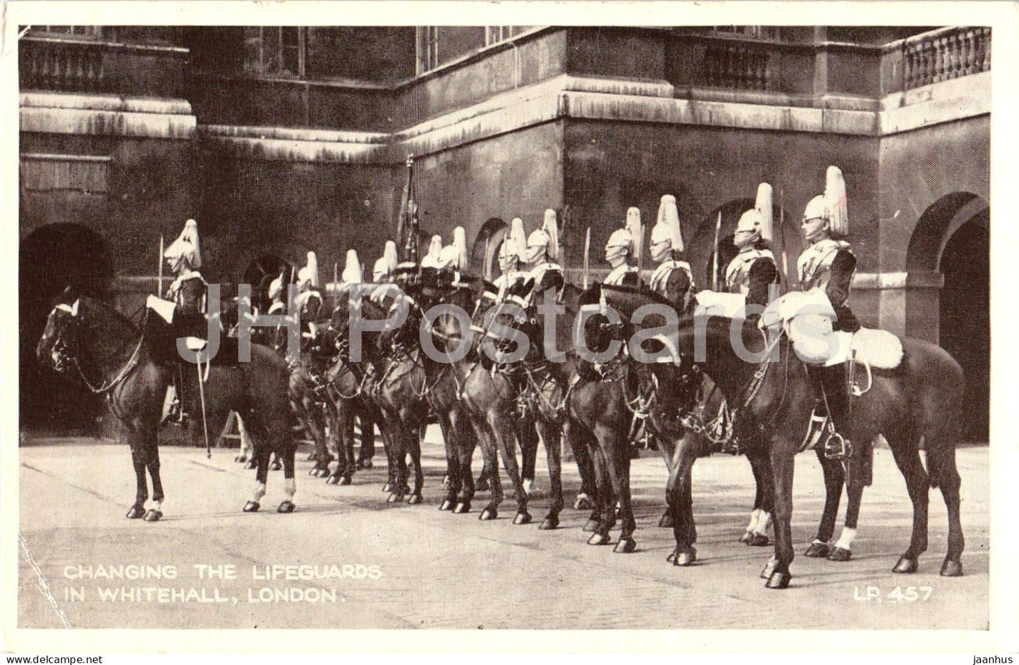 London - Changing the Lifeguards in Whitehall Horse Guards Parade old postcard - 1953 - England - United Kingdom - used - JH Postcards