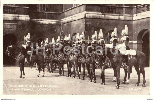 London - Changing the Lifeguards in Whitehall Horse Guards Parade old postcard - 1953 - England - United Kingdom - used - JH Postcards