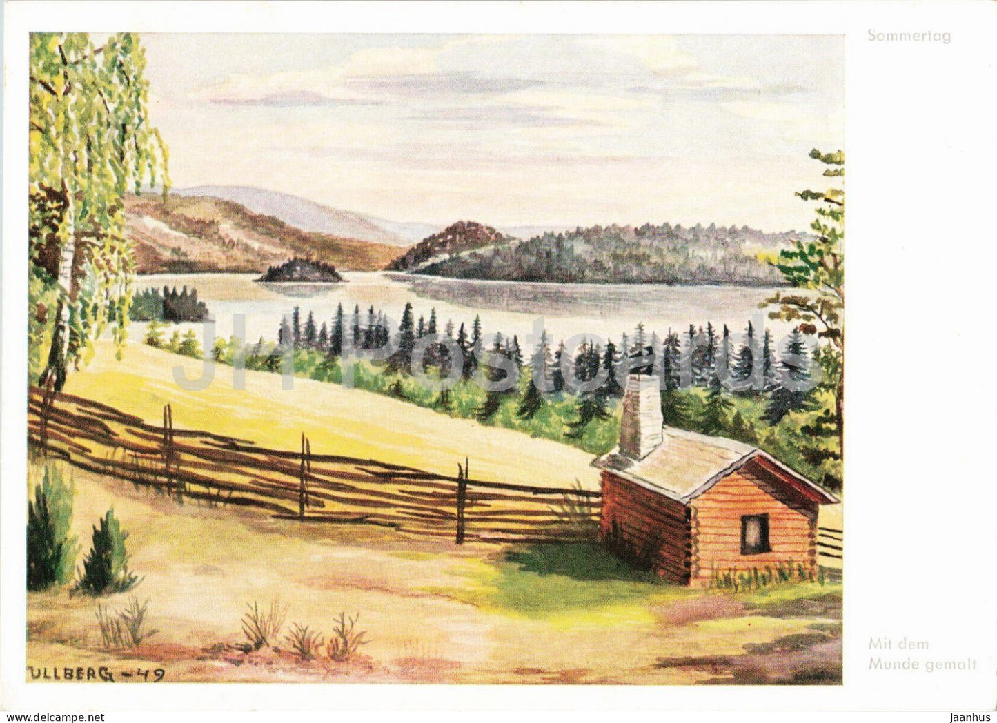 painting by H. Ullberg - Sommertag - Summer Day - mouth painting - lake landscape - 1101 - Germany - unused - JH Postcards
