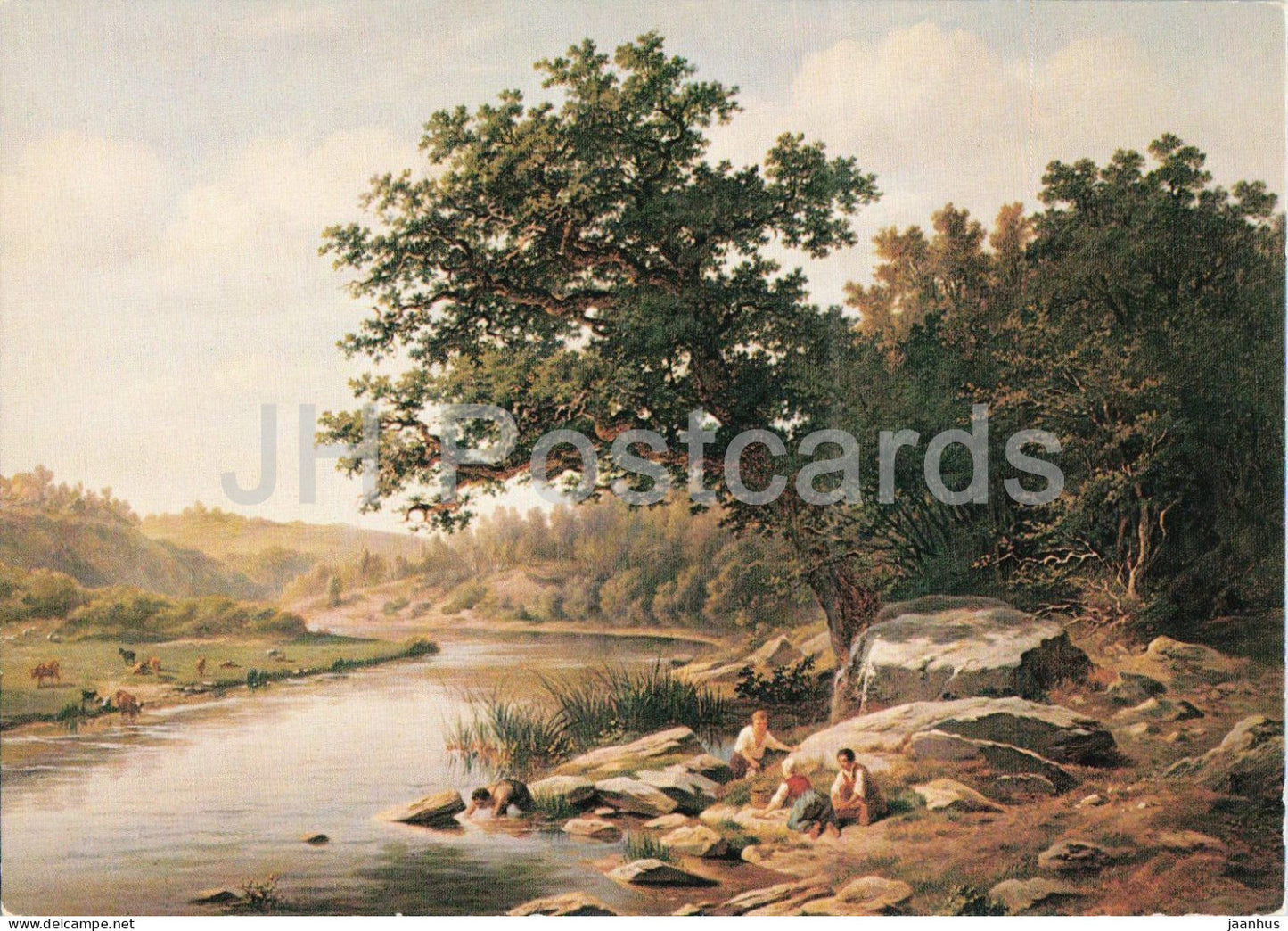 painting by Lodewyck de Martelaere - Summer River Landscape - Sommerliche Flusslandschaft Belgian art - Germany - unused - JH Postcards