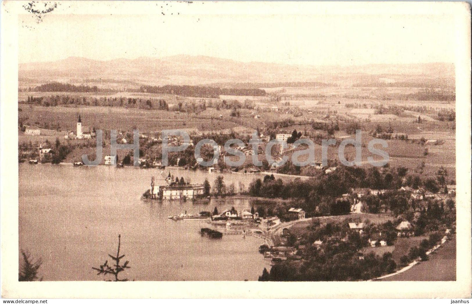 Salzkammergut - Kammer - Seewalchen am Attersee - lake - panorama - village - old postcard - 1928 - Austria - used - JH Postcards