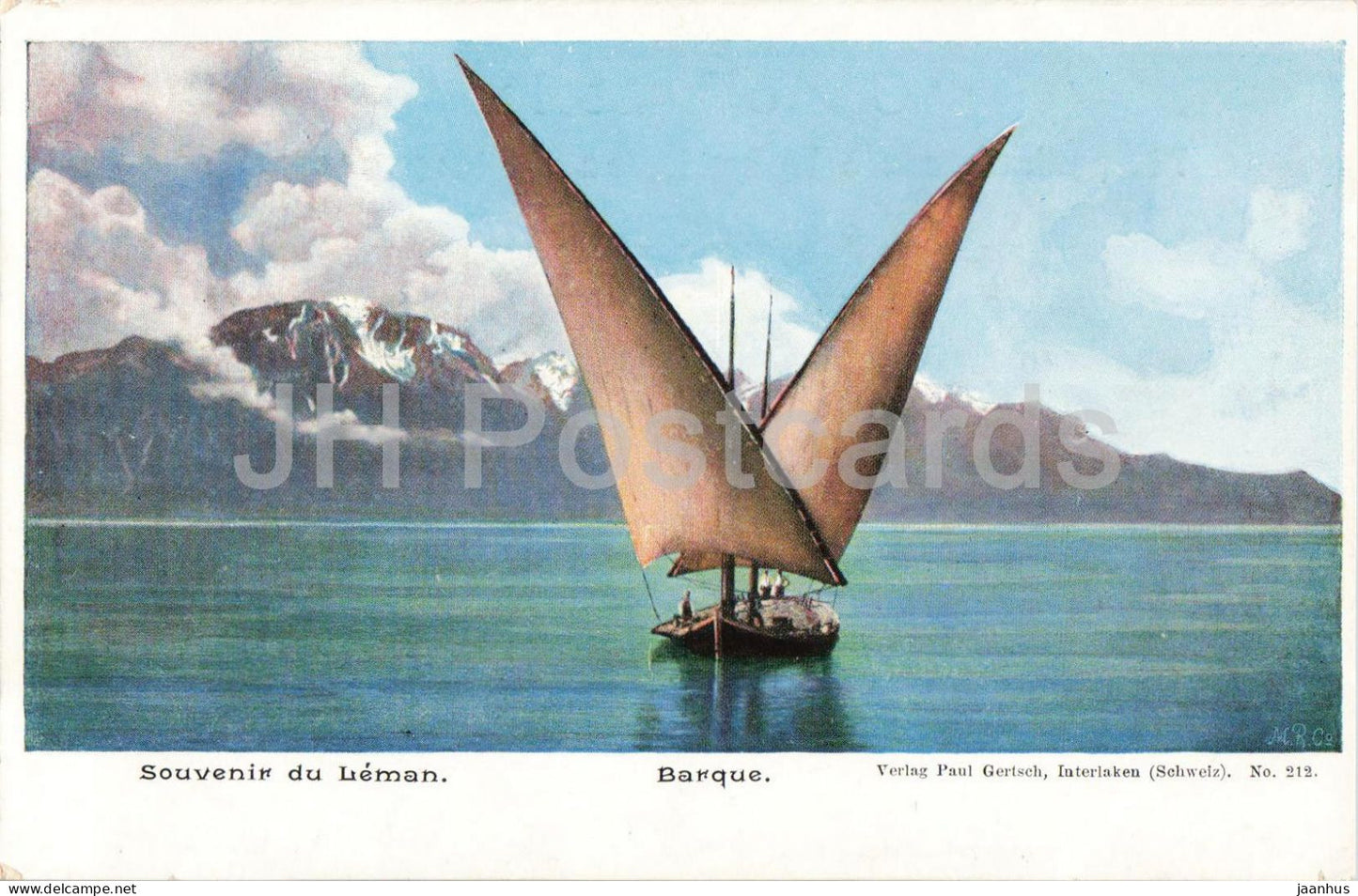 Souvenir du Leman - Barque - sailing boat - No. 212 - old postcard - Switzerland - unused - JH Postcards
