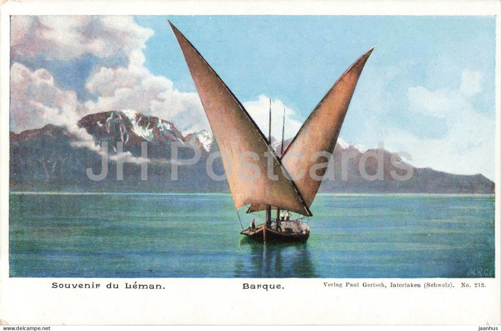Souvenir du Leman - Barque - sailing boat - No. 212 - old postcard - Switzerland - unused - JH Postcards