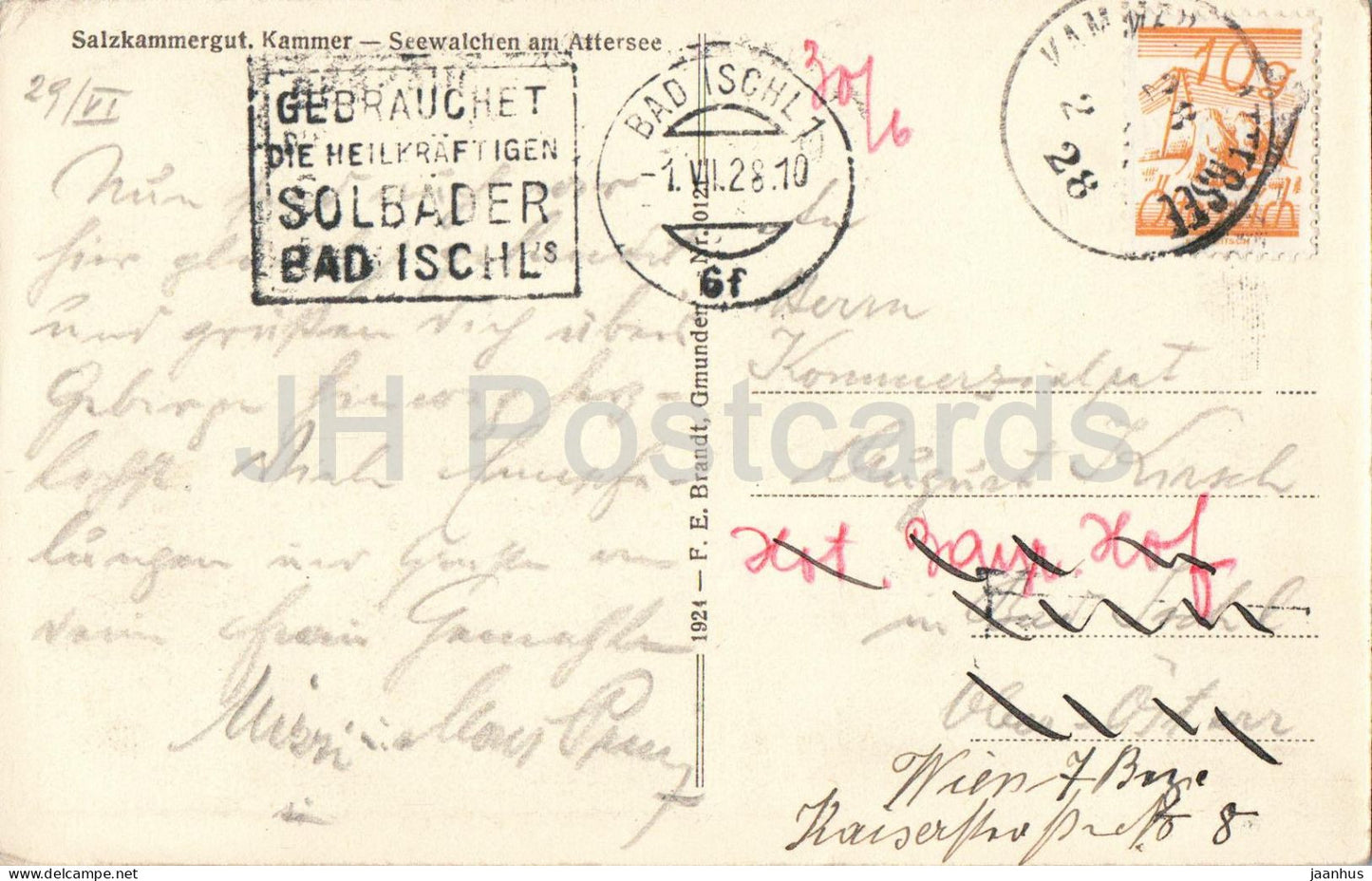 Salzkammergut - Kammer - Seewalchen am Attersee - lake - panorama - village - old postcard - 1928 - Austria - used