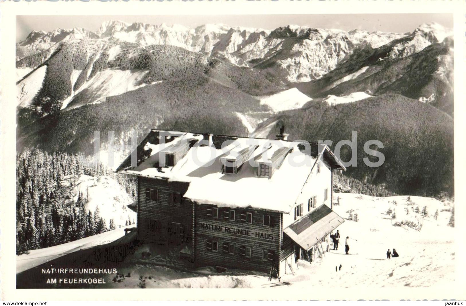 Naturfreundehaus am Feuerkogel - mountain hut - Alps - mountains - 75601 - old postcard - 1950s - Austria - used - JH Postcards