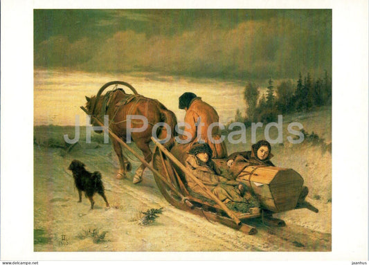 painting by V. Perov - Seeing off the deceased - horse - dog - Russian art - 1981 - Russia USSR - unused - JH Postcards