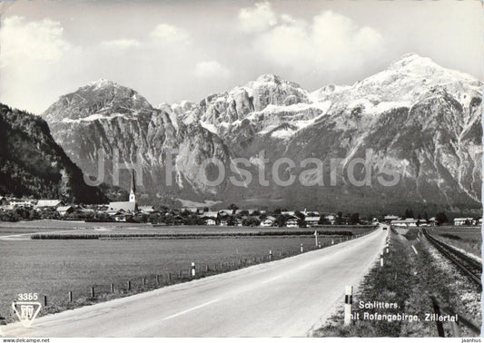 Schlitters mit Rofangebirge - Zillertal - village - valley - road - mountains - 3355 - old postcard - Austria - used - JH Postcards