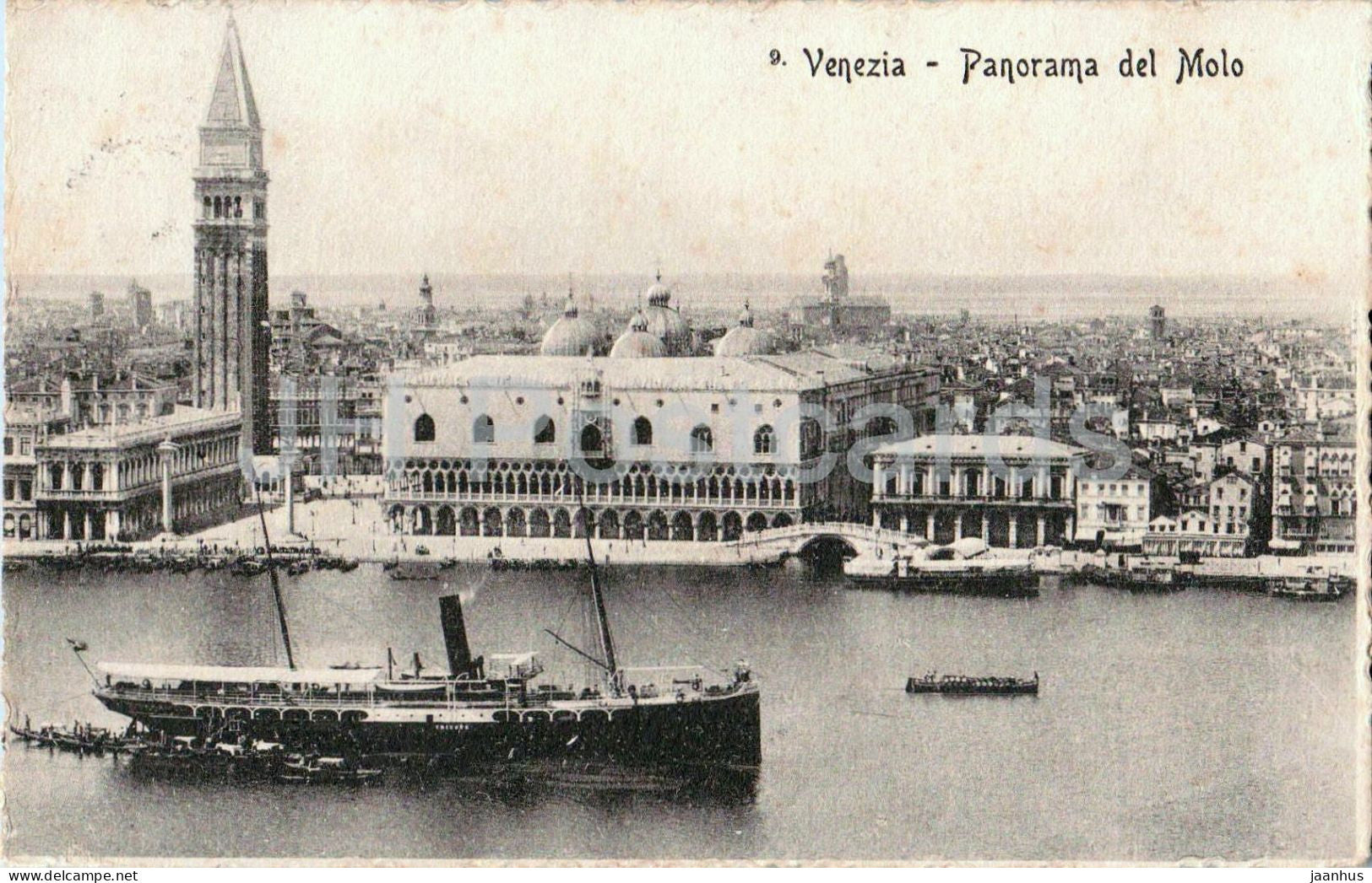 Venezia - Venice - Panorama del Molo - St Mark’s Basin - view with Palazzo Ducale - ship - old postcard - Italy - used - JH Postcards
