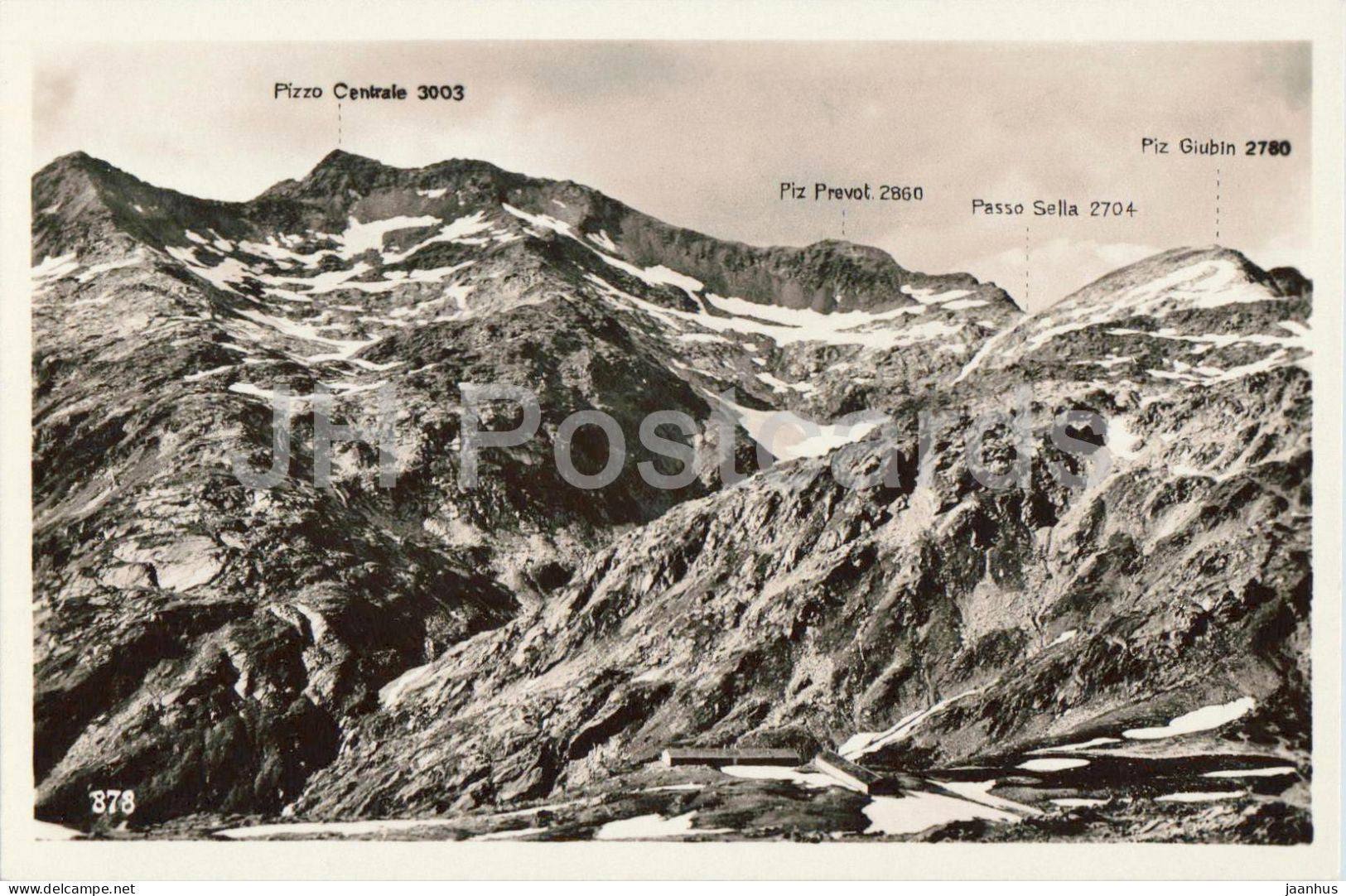 Pizzo Centrale - Piz Prevot - Passo Sella - Piz Giubin - 878 - old postcard - Switzerland - unused - JH Postcards