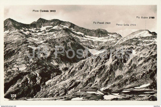 Pizzo Centrale - Piz Prevot - Passo Sella - Piz Giubin - 878 - old postcard - Switzerland - unused - JH Postcards