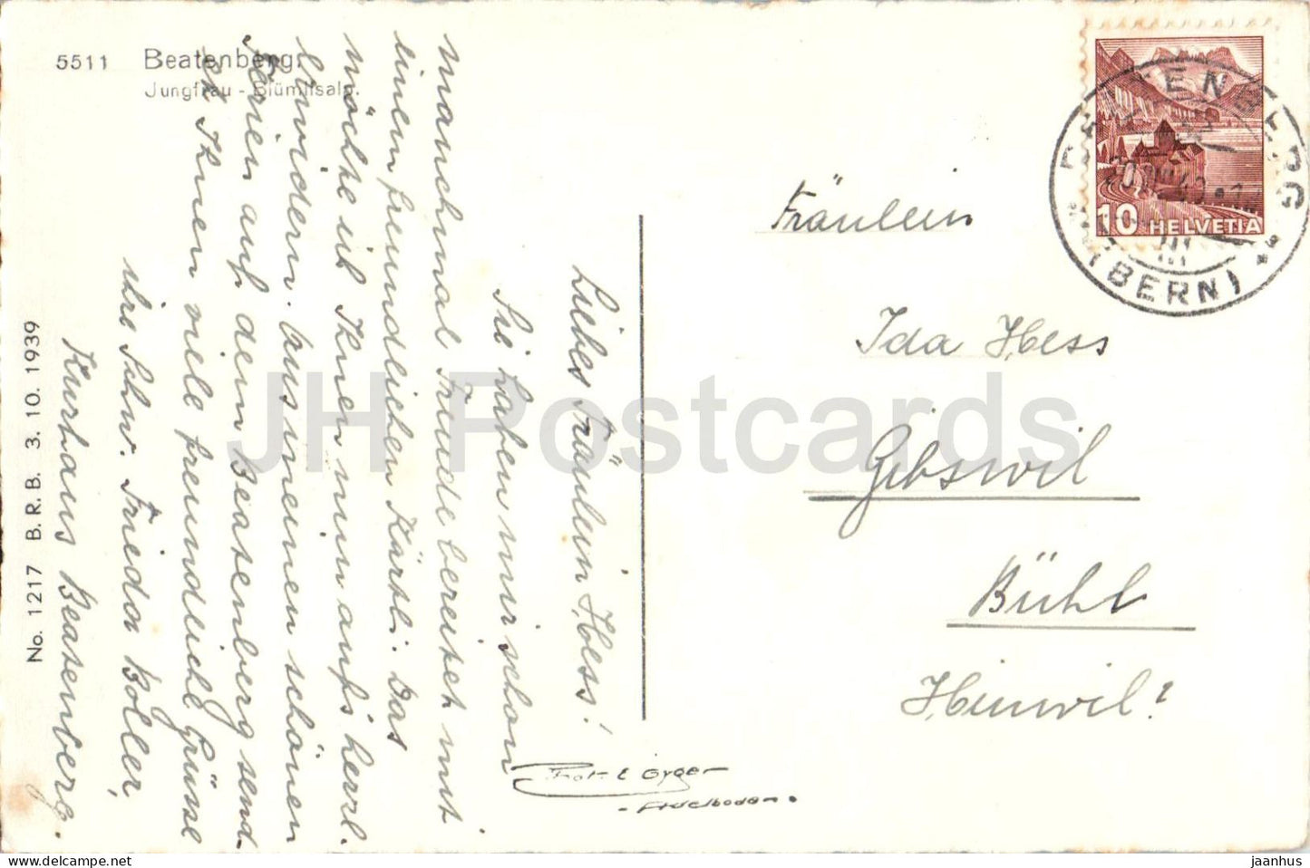 Beatenberg - Jungfrau Bluemlisalp - lake Thun - Alps - mountains - 5511 - old postcard - 1940 - Switzerland - used