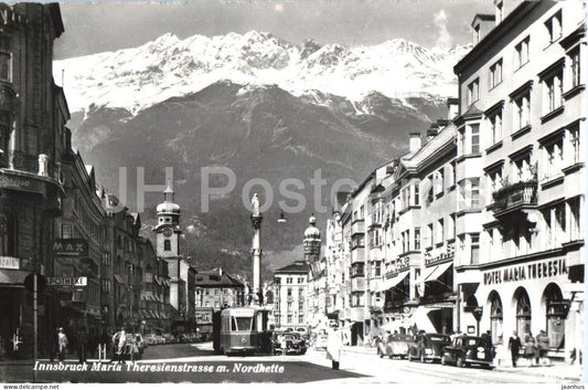 Innsbruck - Maria Theresienstrasse mit Nordkette - tram - car - hotel - street - monument - 4 - Austria - unused - JH Postcards