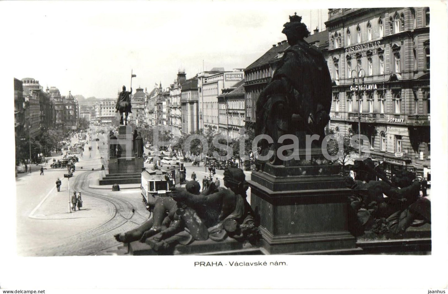 Praha - Prague - Wenceslas Square - Vaclavske namesti - tram - old postcard - Czech Republic - Czechoslovakia - unused - JH Postcards