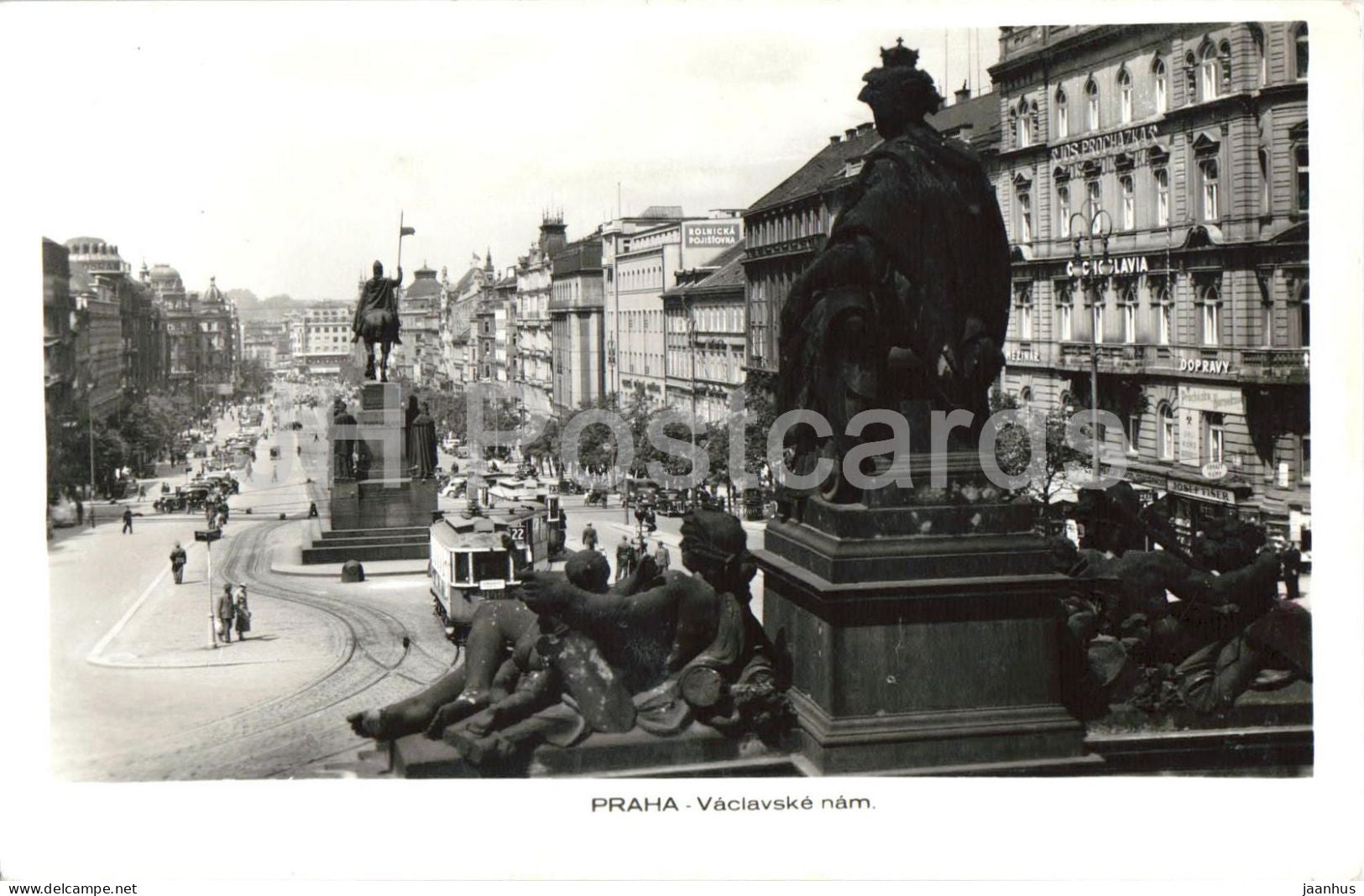 Praha - Prague - Wenceslas Square - Vaclavske namesti - tram - old postcard - Czech Republic - Czechoslovakia - unused - JH Postcards
