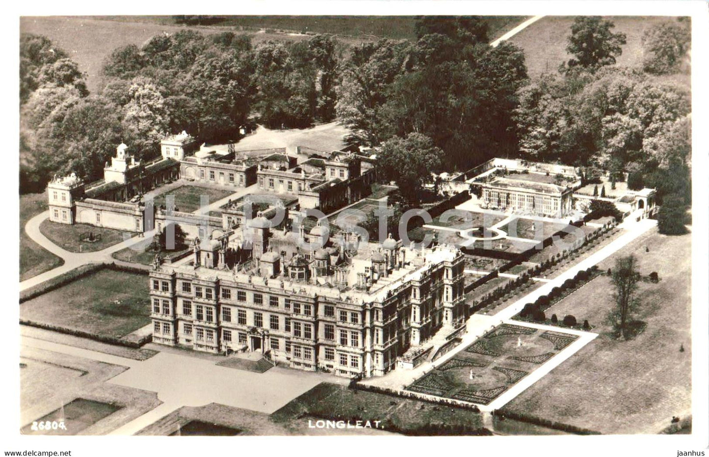 Longleat House Wiltshire – stately home - aerial view - gardens - old postcard - 26804 - England - United Kingdom - used - JH Postcards
