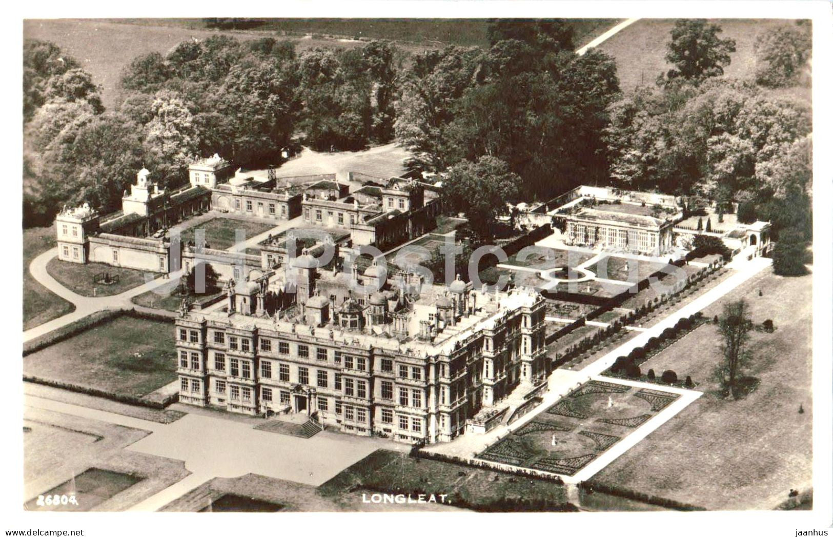 Longleat House Wiltshire – stately home - aerial view - gardens - old postcard - 26804 - England - United Kingdom - used - JH Postcards