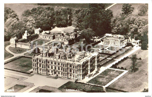 Longleat House Wiltshire – stately home - aerial view - gardens - old postcard - 26804 - England - United Kingdom - used - JH Postcards