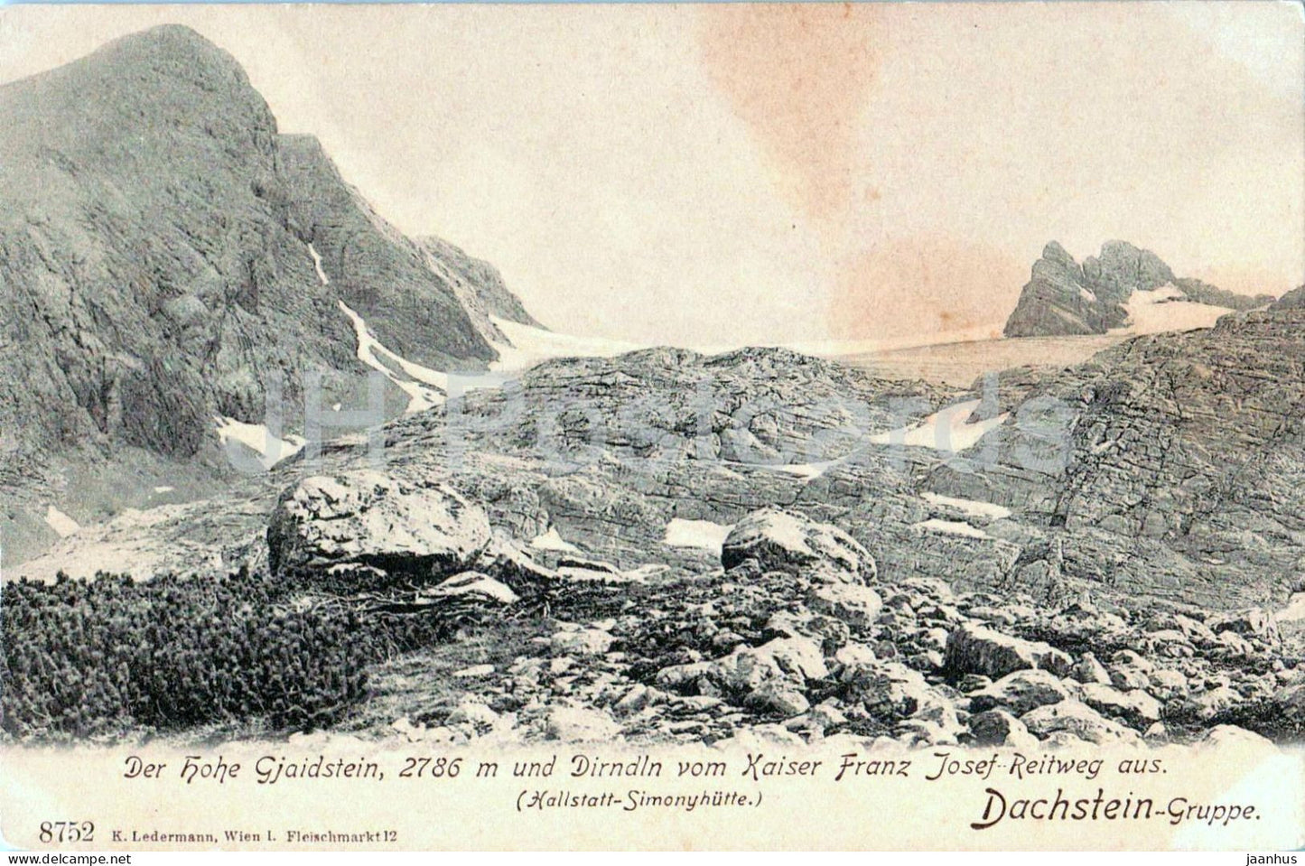 Der hohe Gjaidstein 2786 m und Dirndl vom Kaiser Franz Josef Reitweg - 8752 - old postcard - Austria - unused - JH Postcards