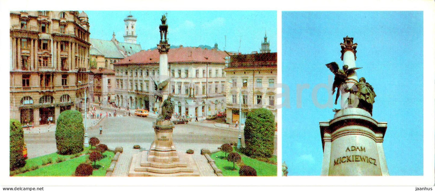 Lviv - monument to Polish writer Adam Mickiewicz at the Mickiewicz  square - 1984 - Ukraine USSR - unused - JH Postcards