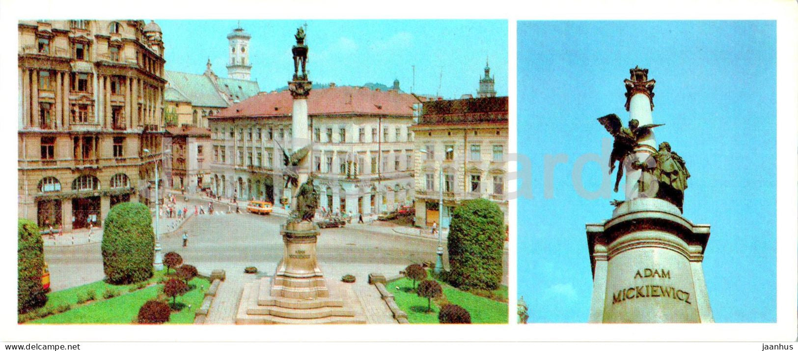 Lviv - monument to Polish writer Adam Mickiewicz at the Mickiewicz  square - 1984 - Ukraine USSR - unused - JH Postcards