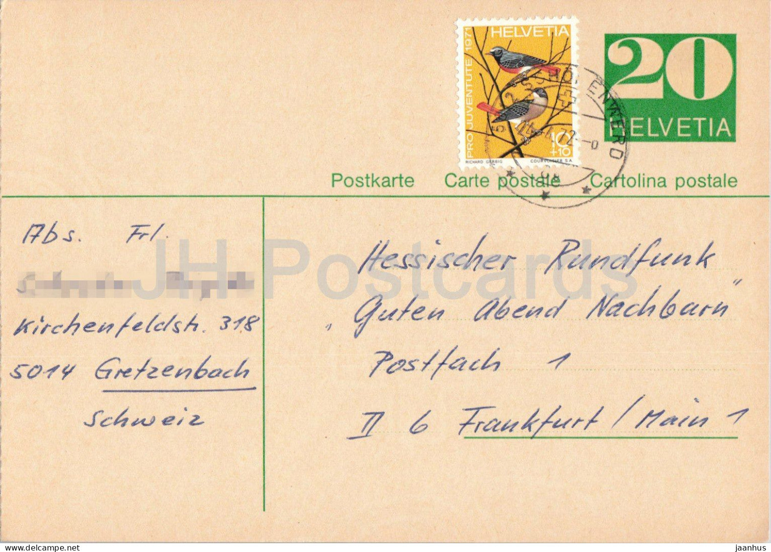 Guten Abend Nachbarn - Hessischer Rundfunk - postal stationery - 149 - 1972 - Switzerland - used - JH Postcards