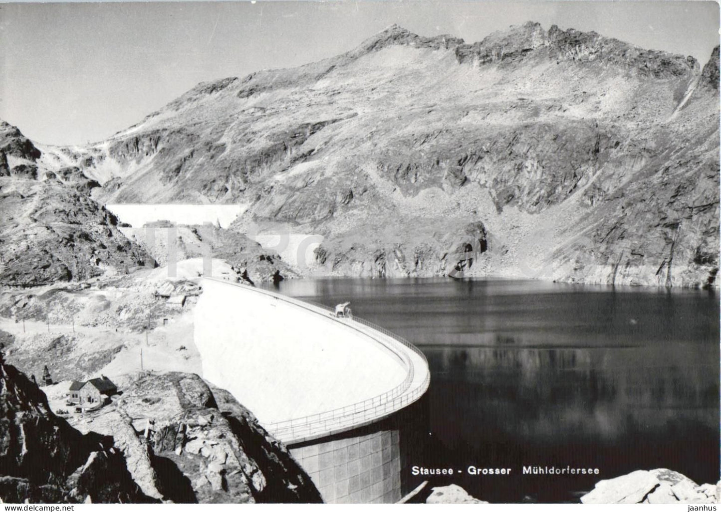 Stausee - Grosser Muhldorfersee - dam - mountain reservoir - alpine engineering - old postcard - Austria - unused - JH Postcards