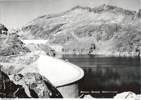 Stausee - Grosser Muhldorfersee - dam - mountain reservoir - alpine engineering - old postcard - Austria - unused - JH Postcards