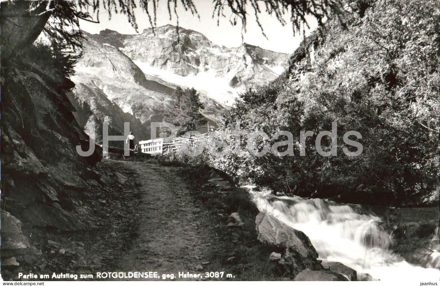 Partie am Aufstieg zum Rotguldensee geg. Hafner 3087 m - mountain path - mountains - Alps - 1965 - Austria - used - JH Postcards