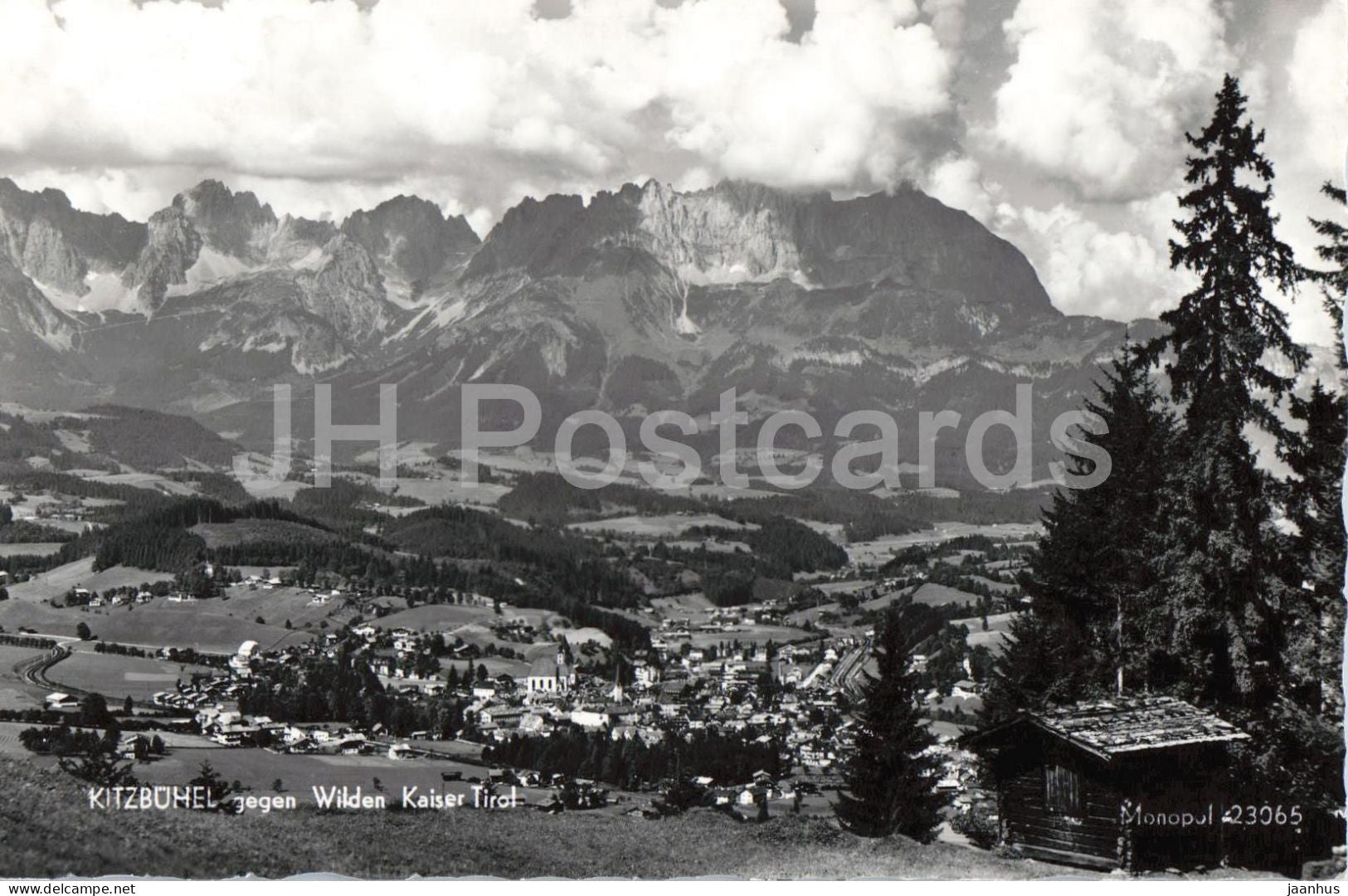 Kitzbuhel gegen Wilden Kaiser - Tirol - town panorama - mountains - 23065 - old postcard - 1957 - Austria - used - JH Postcards