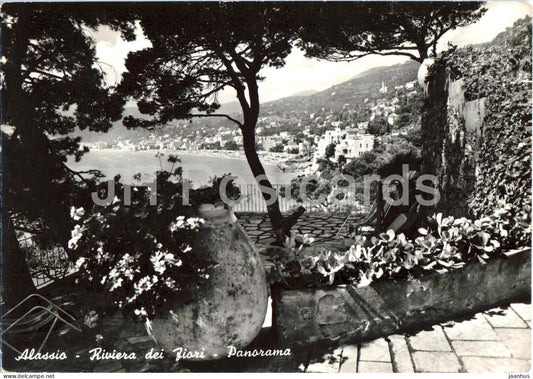Alassio - Riviera dei Fiori - Panorama - seaside resort coastal town panorama - 166 - old postcard - 1957 - Italy - used - JH Postcards