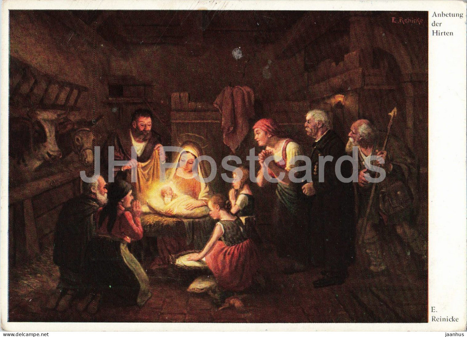 painting by E. Reinicke - Anbetung - Adoration of the Shepherds - German art - 7140 - old poscard 1954 - Germany - used - JH Postcards