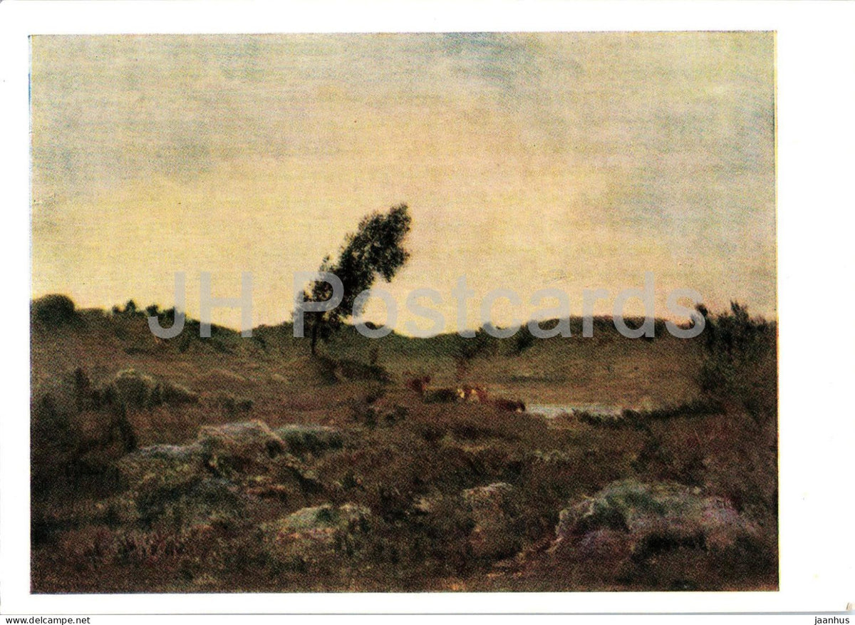 painting by Theodore Rousseau - View at Barbizon - cow - French art - 1961 - Russia USSR - unused - JH Postcards