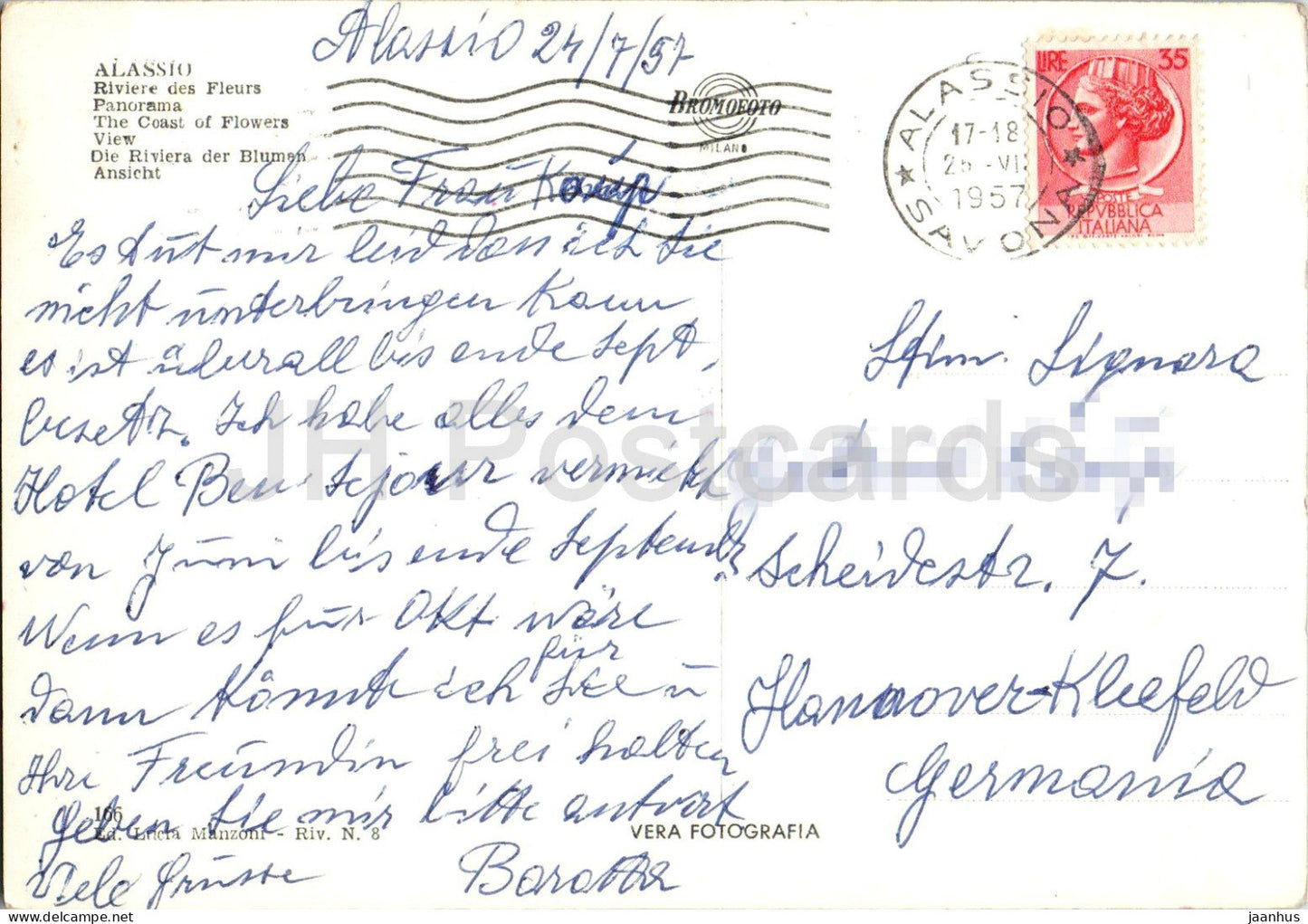 Alassio - Riviera dei Fiori - Panorama - seaside resort coastal town panorama - 166 - old postcard - 1957 - Italy - used