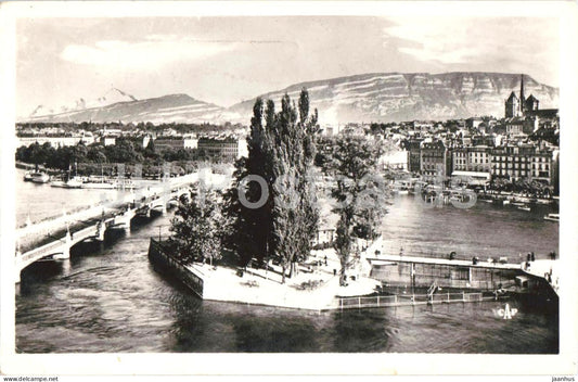 Geneve - Geneva - Pont des Bergues - Pont du Mont-Blanc et Mont-Blanc - 39 - old postcard - 1951 - Switzerland - used - JH Postcards