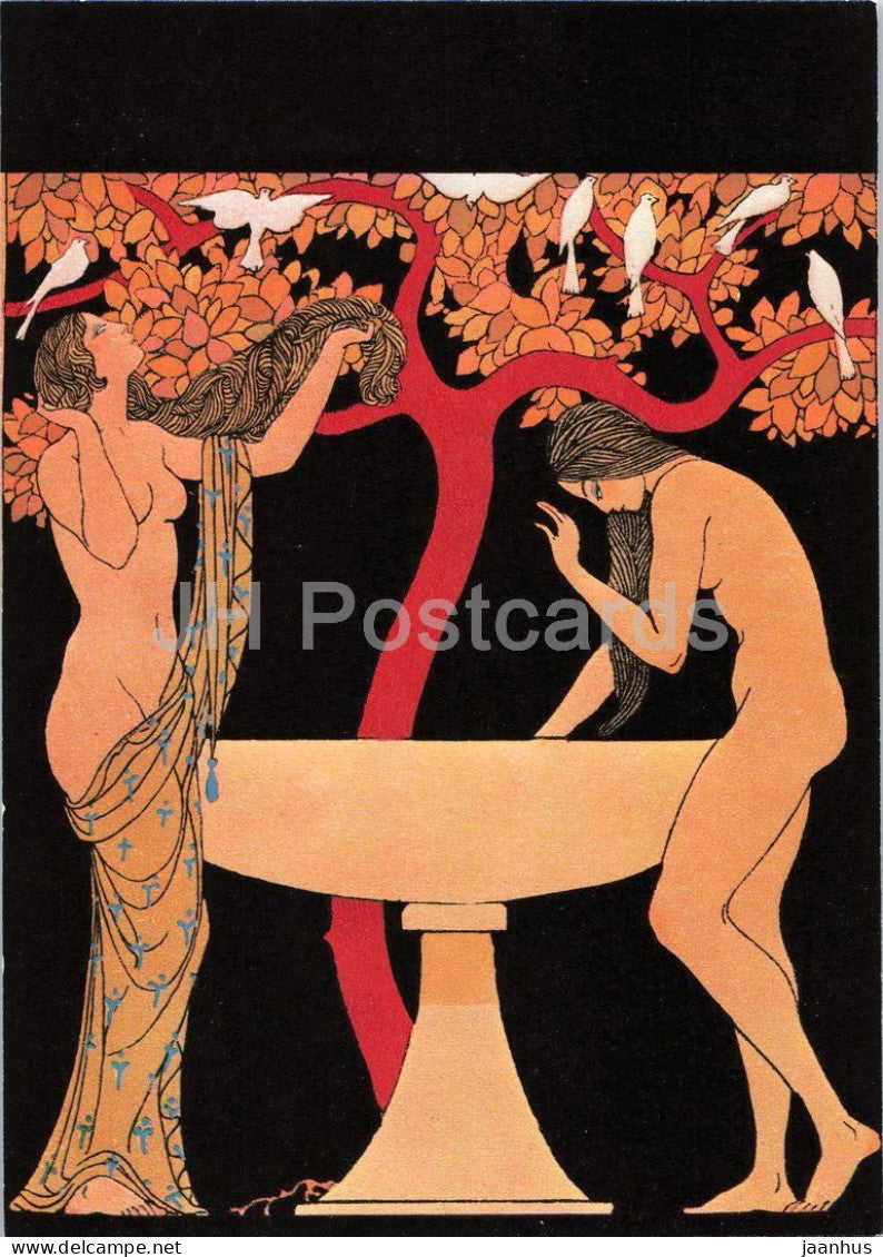 illustration by Georges Barbier - Les Chansons de Bilitis - birds - French art - Portugal - unused - JH Postcards