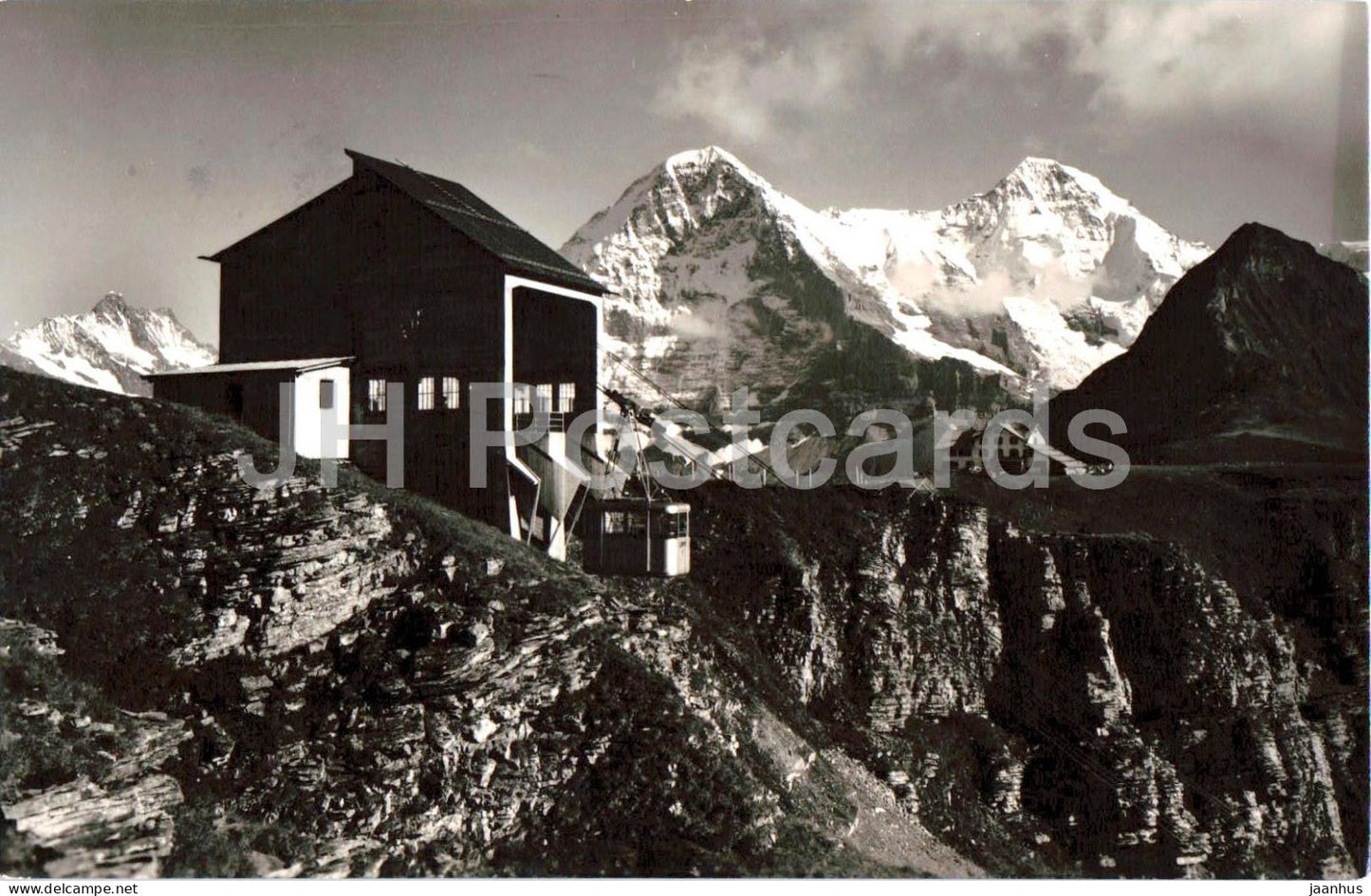 Station Mannlichen Luftseilbahn mit Schreckhorn - Eiger Monch cable car 4110 - old postcard - 1956 - Switzerland - used - JH Postcards