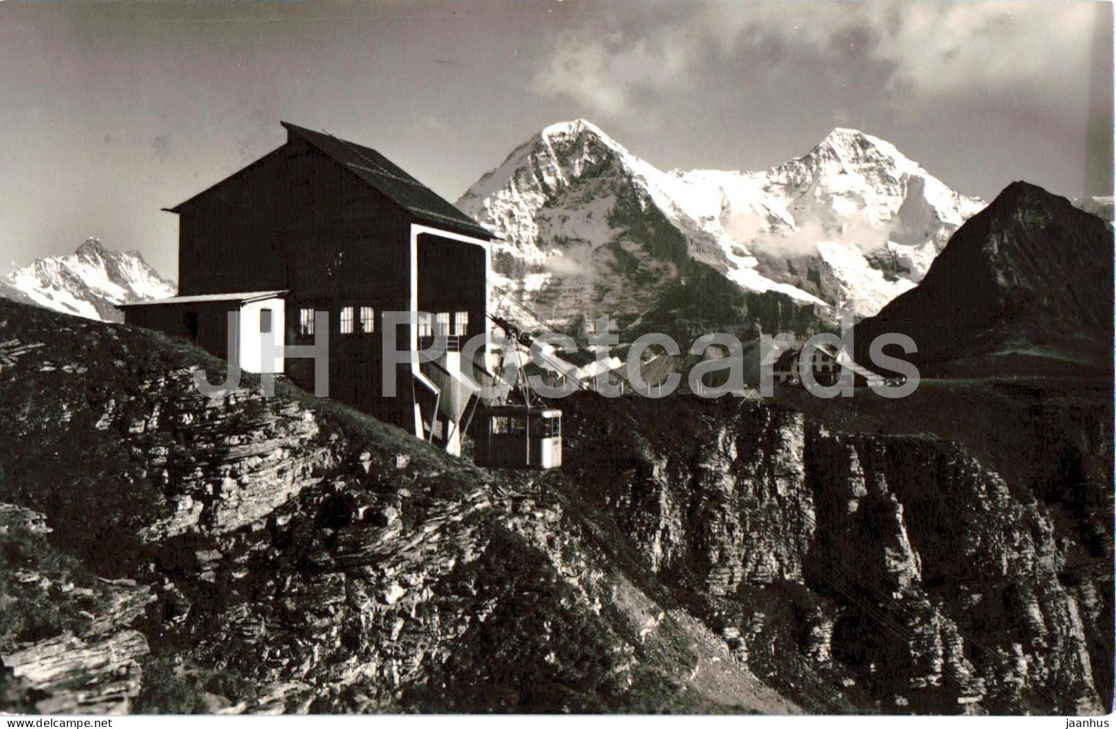 Station Mannlichen Luftseilbahn mit Schreckhorn - Eiger Monch cable car 4110 - old postcard - 1956 - Switzerland - used - JH Postcards