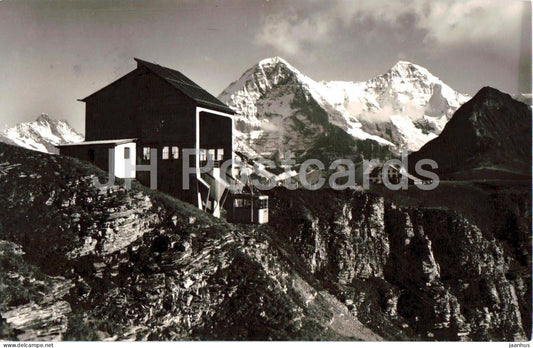 Station Mannlichen Luftseilbahn mit Schreckhorn - Eiger Monch cable car 4110 - old postcard - 1956 - Switzerland - used - JH Postcards