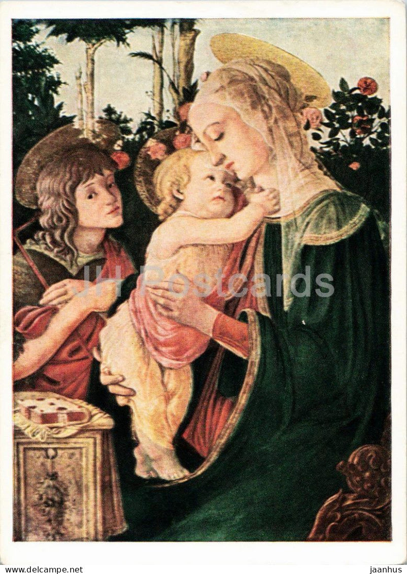 painting by Sandro Botticelli - Madonna and Child with Saint John - Italian art - 7186 - 1955 - Germany DDR - unused - JH Postcards