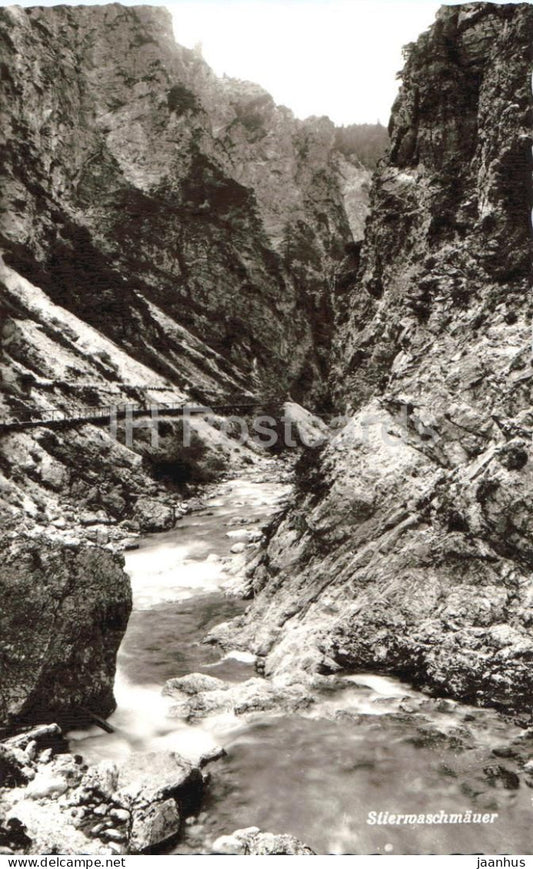 Stierwaschmauer - canyon - river - rock formations - Jausenstation zum Otscherhias - old postcard - Austria - unused - JH Postcards
