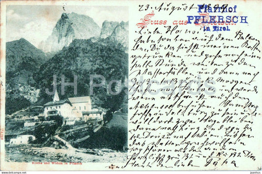 Gruss aus Pflersch - Kirche und Widum - Church - alpine village - old postcard - 1899 - Austria - used - JH Postcards