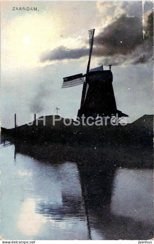 Zaandam - Windmill at Sunset - Photochromie 1410 - old postcard - Netherlands - used - JH Postcards