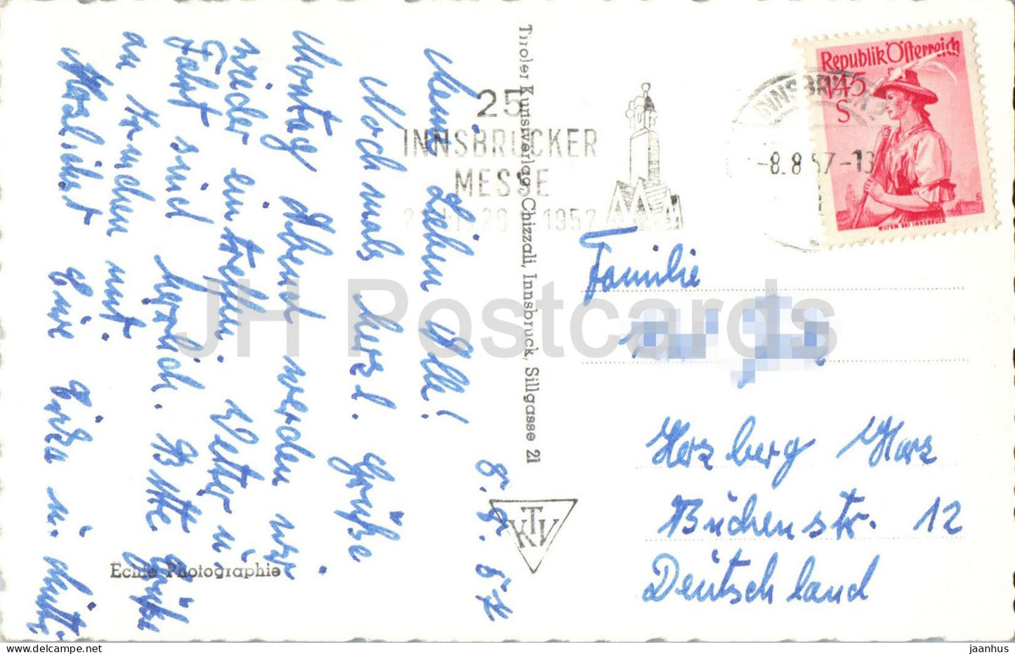 Innsbruck - Maria Theresienstrasse - main street - monument - old postcard - 970 - 1957 - Austria - used